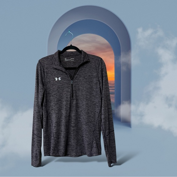 Under Armour Heat Gear Heather Navy/Slate Blue Athletic 1/4 Zip Top - Picture 1 of 15